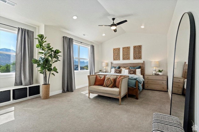 325 N 1200 E, American Fork, UT 84003 - bedroom with light colored carpet, lofted ceiling, ceiling fan, recessed lighting, and baseboards