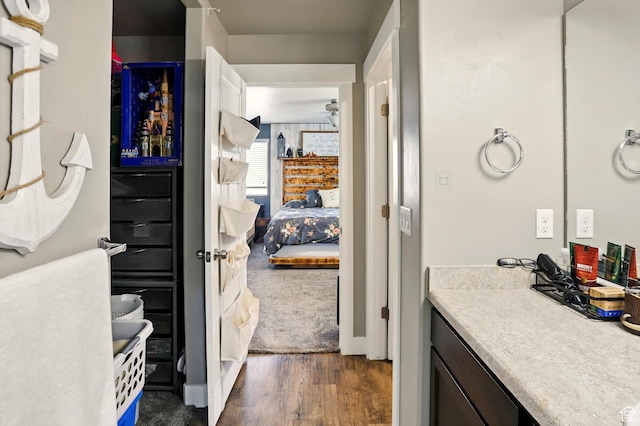5186 W Hedgerose Dr S, Herriman, UT 84096 - bathroom featuring wood finished floors, vanity, and ensuite bathroom