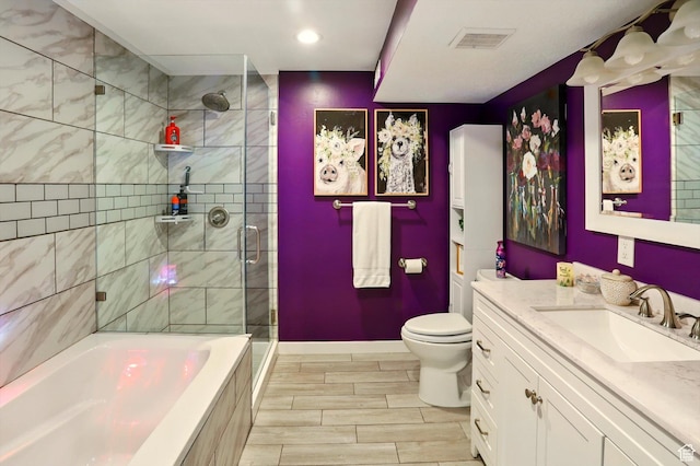 5186 W Hedgerose Dr S, Herriman, UT 84096 - full bathroom with a tile shower, a tub to relax in, vanity, baseboards, and toilet