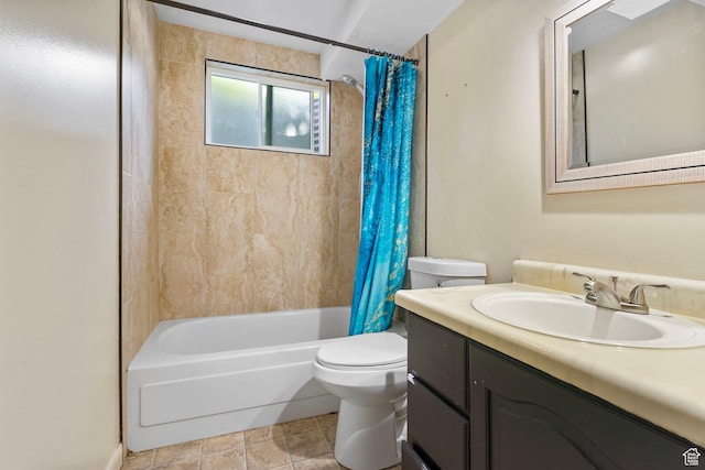 4589 S Trojan Dr, West Valley City, UT 84120 - bathroom with vanity, toilet, and shower / bathtub combination with curtain