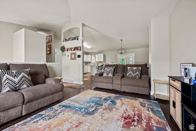 679 W 3600 S, Riverdale, UT 84405 - living room with dark wood finished floors, baseboards, and lofted ceiling