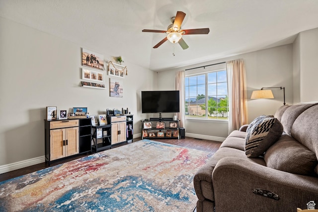 679 W 3600 S, Riverdale, UT 84405 - living room with baseboards, wood finished floors, and ceiling fan
