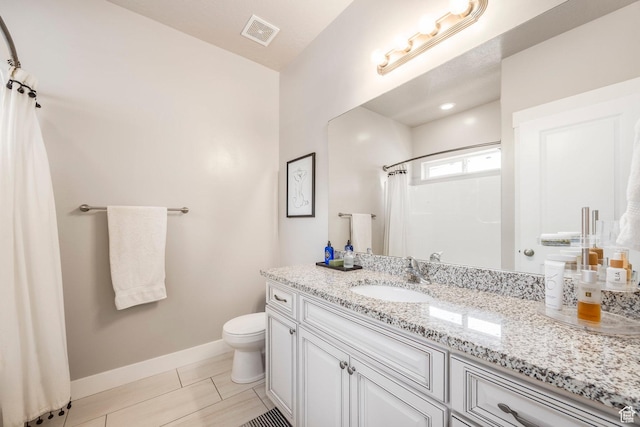 1722 W Naxos Ln, South Jordan, UT 84095 - bathroom featuring vanity, toilet, baseboards, a shower with curtain, and tile patterned floors