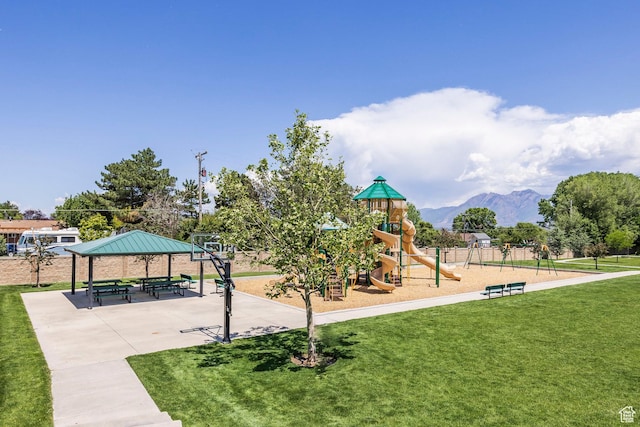 1722 W Naxos Ln, South Jordan, UT 84095 - community play area featuring a yard, a mountain view, and a gazebo