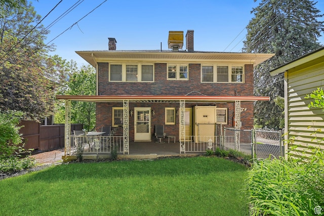 114 N Virginia St, Salt Lake City, UT 84103 - rear view of property with a chimney, brick siding, and a porch
