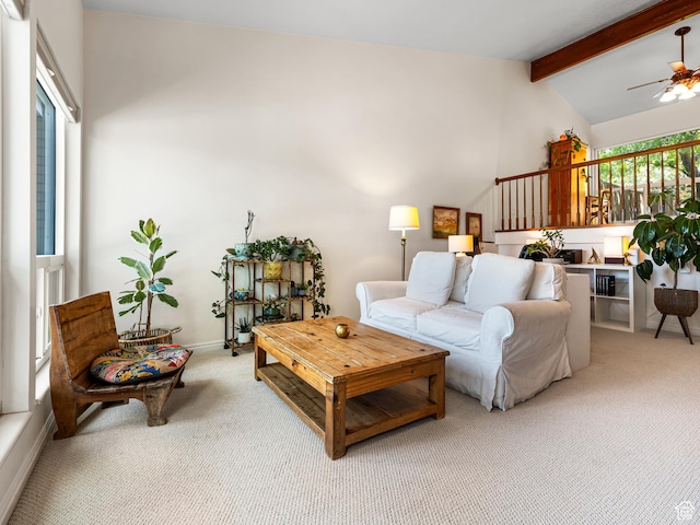 4968 S Partridge Way E, Ogden, UT 84403 - living area with light colored carpet, ceiling fan, and baseboards