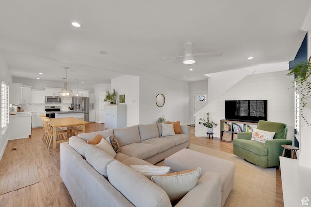 7859 N Sagebrush Ln, Eagle Mountain, UT 84005 - living area with light wood-style flooring, recessed lighting, and a ceiling fan