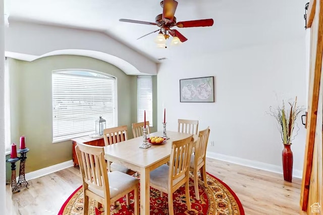 1096 S Bentley Blvd, Cedar City, UT 84720 - dining space with light wood-type flooring, a ceiling fan, lofted ceiling, and baseboards