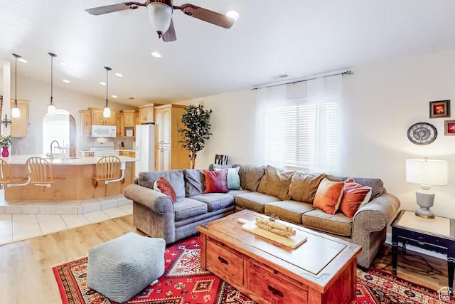 1096 S Bentley Blvd, Cedar City, UT 84720 - living area with a ceiling fan, arched walkways, wood finished floors, and recessed lighting