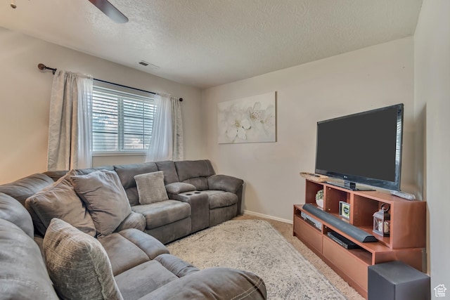 775 N 250 W, Springville, UT 84663 - carpeted living area featuring a textured ceiling, ceiling fan, and baseboards