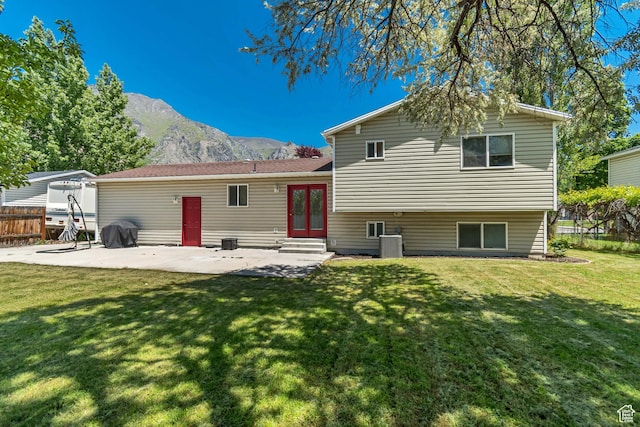 775 N 250 W, Springville, UT 84663 - back of property featuring a mountain view, a patio, french doors, central air condition unit, and entry steps