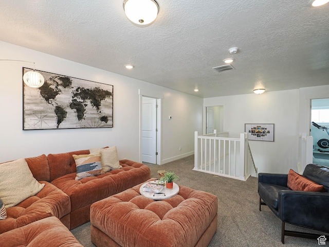 3022 S Shoreline Dr W, Syracuse, UT 84075 - carpeted living area with a textured ceiling, recessed lighting, and baseboards