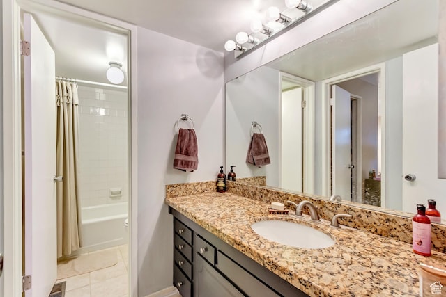249 S 700 E Unit 58, Salt Lake City, UT 84102 - full bathroom featuring vanity, shower / bath combination with curtain, and tile patterned floors
