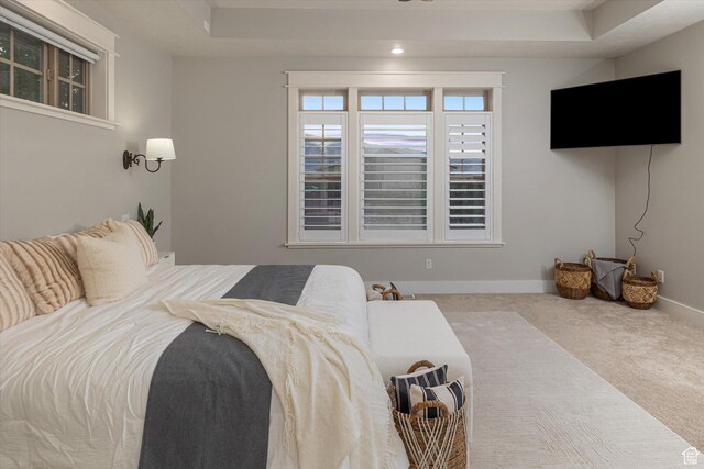 1697 S 3200 W, Logan, UT 84321 - bedroom with carpet floors, baseboards, a tray ceiling, and recessed lighting