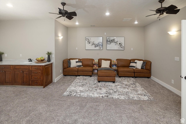 1697 S 3200 W, Logan, UT 84321 - living area featuring a ceiling fan, light carpet, recessed lighting, and baseboards