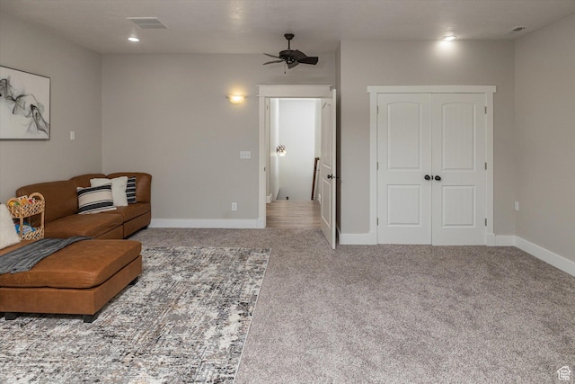 1697 S 3200 W, Logan, UT 84321 - carpeted living room with a ceiling fan and baseboards