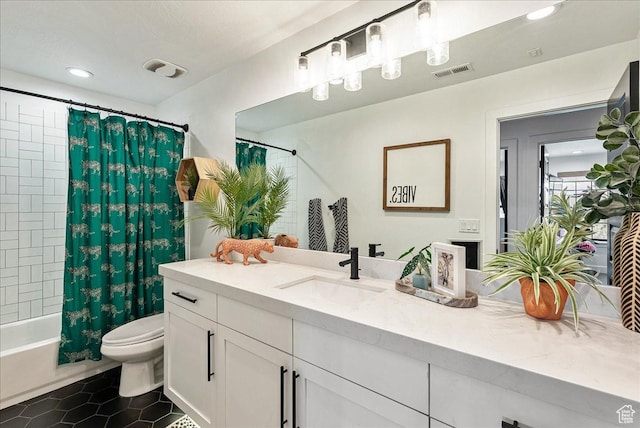 144 E 150 N, Vineyard, UT 84059 - full bath with toilet, vanity, tile patterned floors, shower / bath combination with curtain, and recessed lighting
