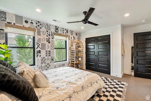 144 E 150 N, Vineyard, UT 84059 - carpeted bedroom with baseboards, recessed lighting, a ceiling fan, and arched walkways