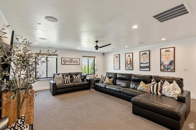 144 E 150 N, Vineyard, UT 84059 - carpeted living room featuring a ceiling fan, recessed lighting, and baseboards