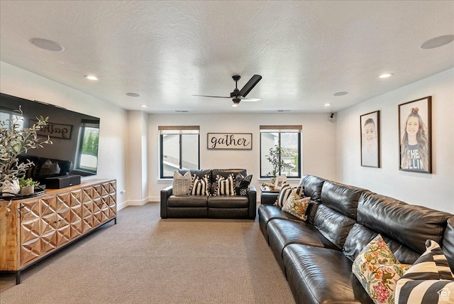 144 E 150 N, Vineyard, UT 84059 - living room with ceiling fan, carpet floors, recessed lighting, and baseboards