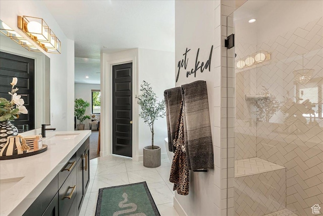 144 E 150 N, Vineyard, UT 84059 - bathroom with double vanity, walk in shower, and recessed lighting