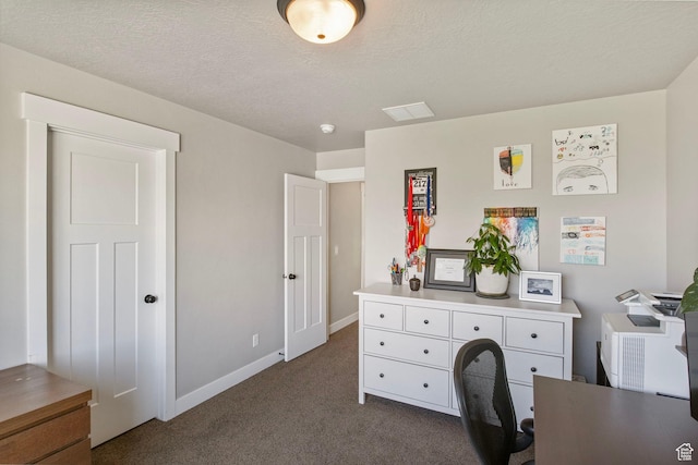 541 N Trek Rd, Saratoga Springs, UT 84045 - home office featuring dark colored carpet, baseboards, and a textured ceiling