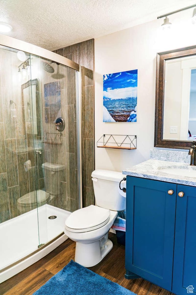 300 S 100th St W, Garden City, UT 84028 - full bath featuring vanity, toilet, a textured ceiling, a shower stall, and wood finished floors