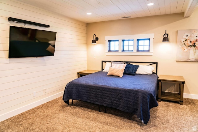 300 S 100th St W, Garden City, UT 84028 - bedroom with carpet, wood walls, baseboards, recessed lighting, and wooden ceiling