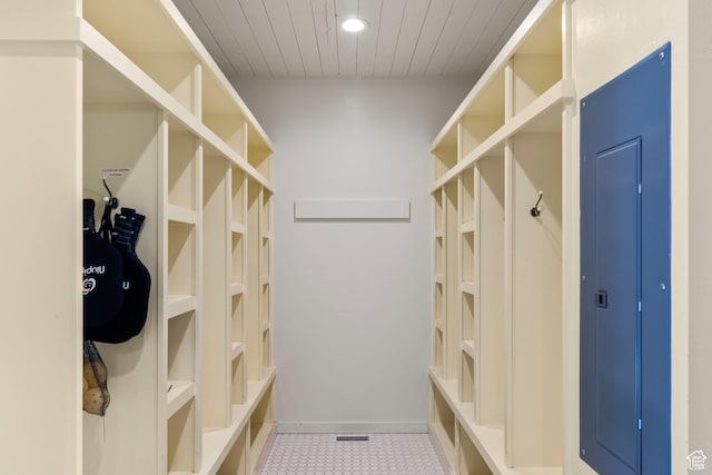 300 S 100th St W, Garden City, UT 84028 - mudroom with baseboards, wood ceiling, recessed lighting, electric panel, and tile patterned floors