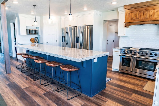 300 S 100th St W, Garden City, UT 84028 - kitchen with appliances with stainless steel finishes, white cabinets, tasteful backsplash, dark wood-style floors, and a textured ceiling
