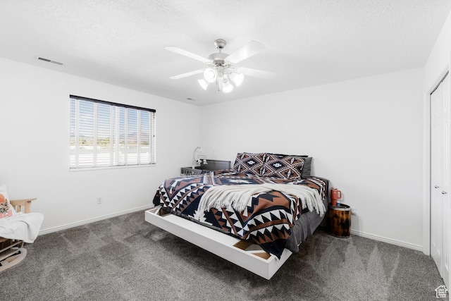 4155 S 3450 W, West Haven, UT 84401 - bedroom featuring carpet floors, baseboards, a ceiling fan, a textured ceiling, and a closet