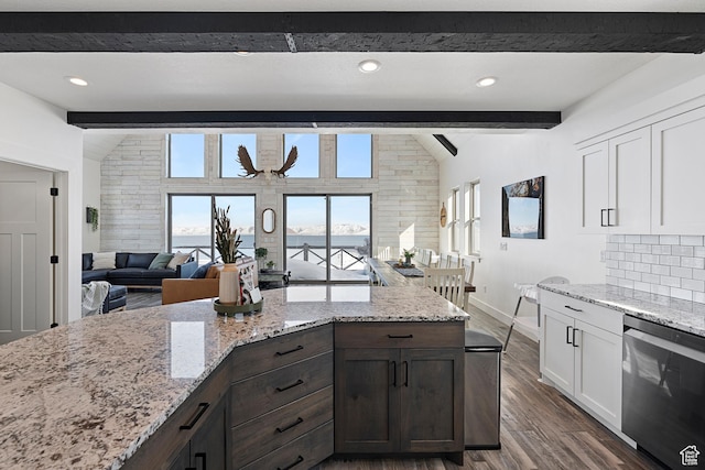 689 N Cambry Dr, Garden City, UT 84028 - kitchen featuring dishwasher, white cabinets, dark wood-style flooring, baseboards, and dark brown cabinets