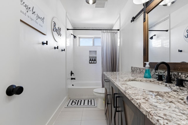 689 N Cambry Dr, Garden City, UT 84028 - bathroom featuring vanity, toilet, shower / tub combo with curtain, baseboards, and tile patterned flooring