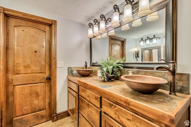804 E 3300 N, North Ogden, UT 84414 - full bath featuring double vanity, tile patterned floors, and tasteful backsplash