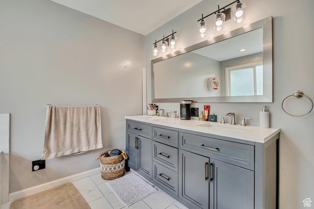 804 E 3300 N, North Ogden, UT 84414 - full bathroom featuring double vanity, baseboards, and marble look tiles