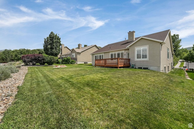 1267 E Hickenlooper Way S, Draper, UT 84020 - rear view of property with a wooden deck, a yard, and a chimney