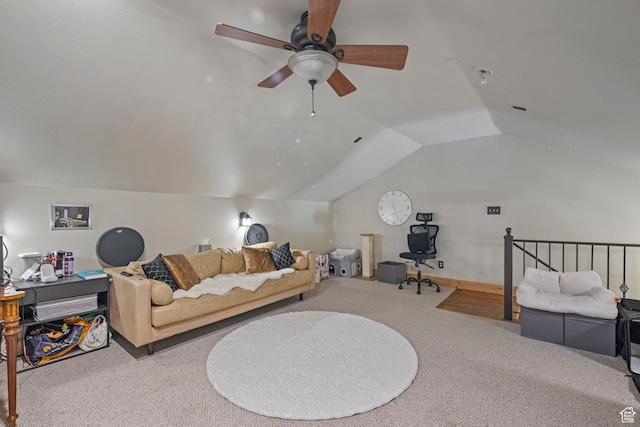 14745 N 8375 E, Spring City, UT 84662 - carpeted living area featuring ceiling fan and lofted ceiling