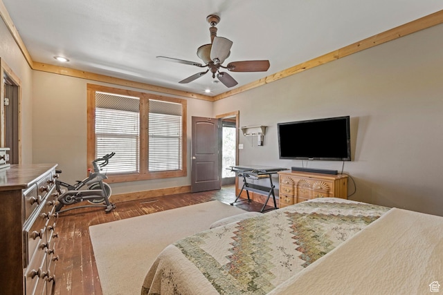 14745 N 8375 E, Spring City, UT 84662 - bedroom with wood-type flooring, baseboards, recessed lighting, and ceiling fan