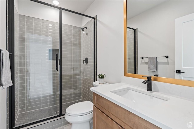 5854 N Fox Canyon Rd, Lehi, UT 84043 - bathroom with vanity, a shower stall, and toilet
