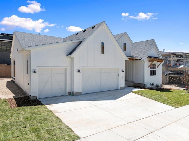 5854 N Fox Canyon Rd, Lehi, UT 84043 - modern farmhouse featuring driveway, roof with shingles, and an attached garage