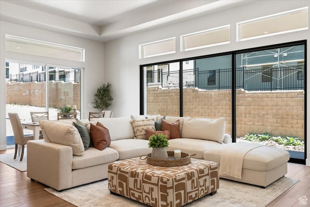 5854 N Fox Canyon Rd, Lehi, UT 84043 - living room with wood-type flooring and a towering ceiling