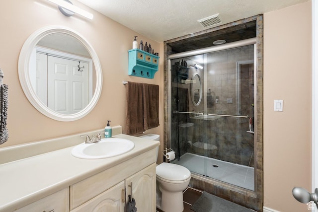 5029 W Copper Meadow Ln S, West Jordan, UT 84088 - full bathroom with toilet, vanity, a stall shower, and a textured ceiling