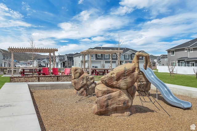 5118 E Lakefield Dr N, Eagle Mountain, UT 84005 - communal playground with a residential view, a pergola, and a yard