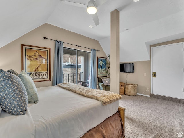 1401 Lowell Ave Unit 31, Park City, UT 84060 - carpeted bedroom with vaulted ceiling, access to outside, ceiling fan, and baseboards