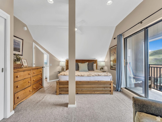 1401 Lowell Ave Unit 31, Park City, UT 84060 - bedroom featuring lofted ceiling, access to outside, light carpet, baseboards, and recessed lighting