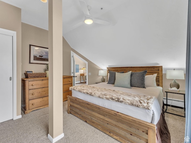 1401 Lowell Ave Unit 31, Park City, UT 84060 - bedroom with light colored carpet, a baseboard heating unit, vaulted ceiling, baseboards, and a ceiling fan