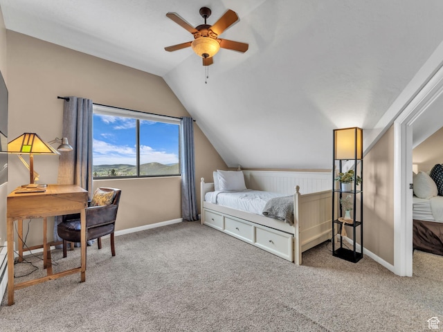 1401 Lowell Ave Unit 31, Park City, UT 84060 - bedroom with vaulted ceiling, carpet floors, baseboards, and a ceiling fan
