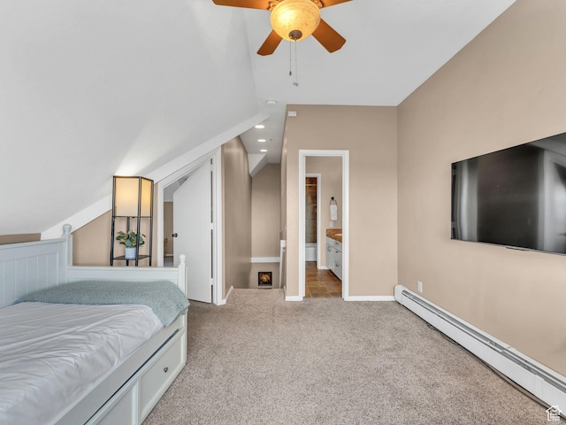 1401 Lowell Ave Unit 31, Park City, UT 84060 - bedroom with a baseboard radiator, carpet flooring, lofted ceiling, baseboards, and recessed lighting