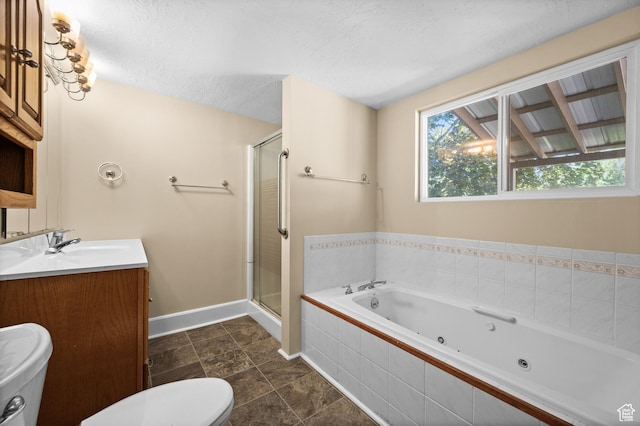 1636 S 1400 E, Salt Lake City, UT 84105 - full bath featuring toilet, a tub with jets, a stall shower, vanity, and baseboards