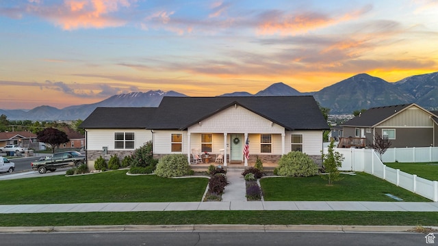 384 N 600 E, Payson, UT 84651 - view of front of home with stone siding, covered porch, and a mountain view
